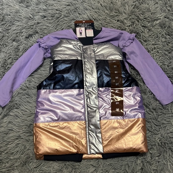 Andy & Evan 3PC Girls Outfit Purple Blue Silver Puffer Vest Jeans BNWT Size 3T - Picture 2 of 2